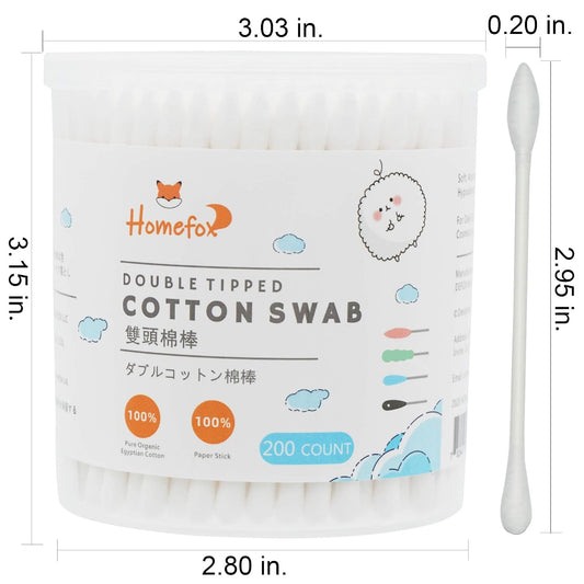 Cotton Swabs Precision Pointed - 400 Count Pointy Organic Cotton Buds Double Side Tightly Wrapped Cotton Tips Paper Stick Soft Gentle Lint-Free Cruelty-Free, Pointy & Round (White)