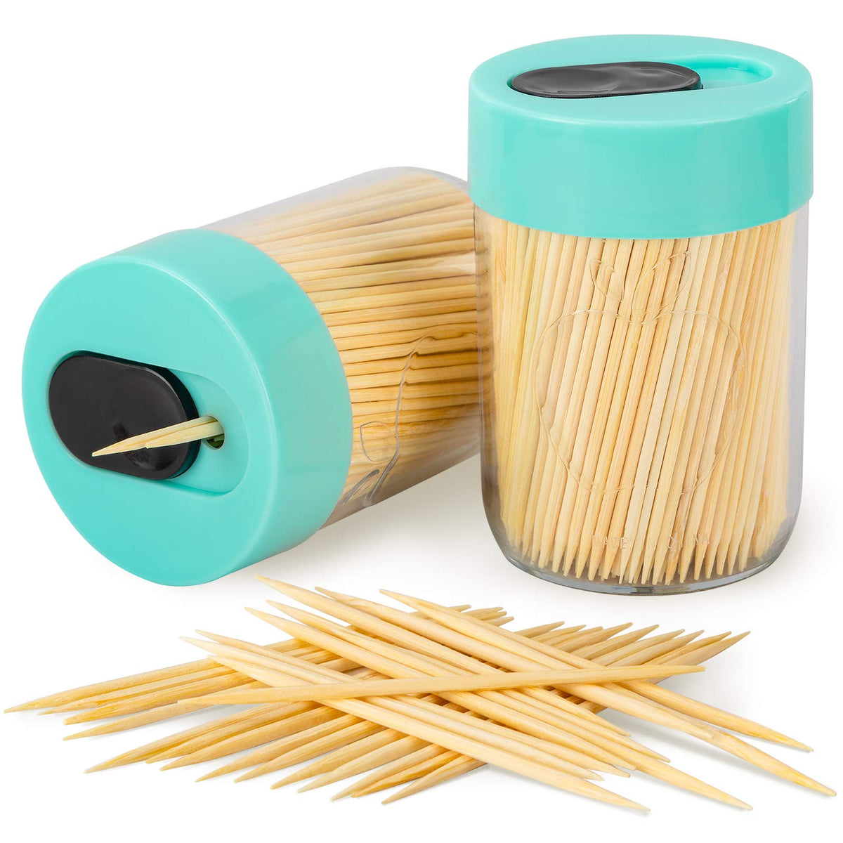 Sturdy Toothpick Holder with 800 Natural Toothpicks Wooden 2Pack Green