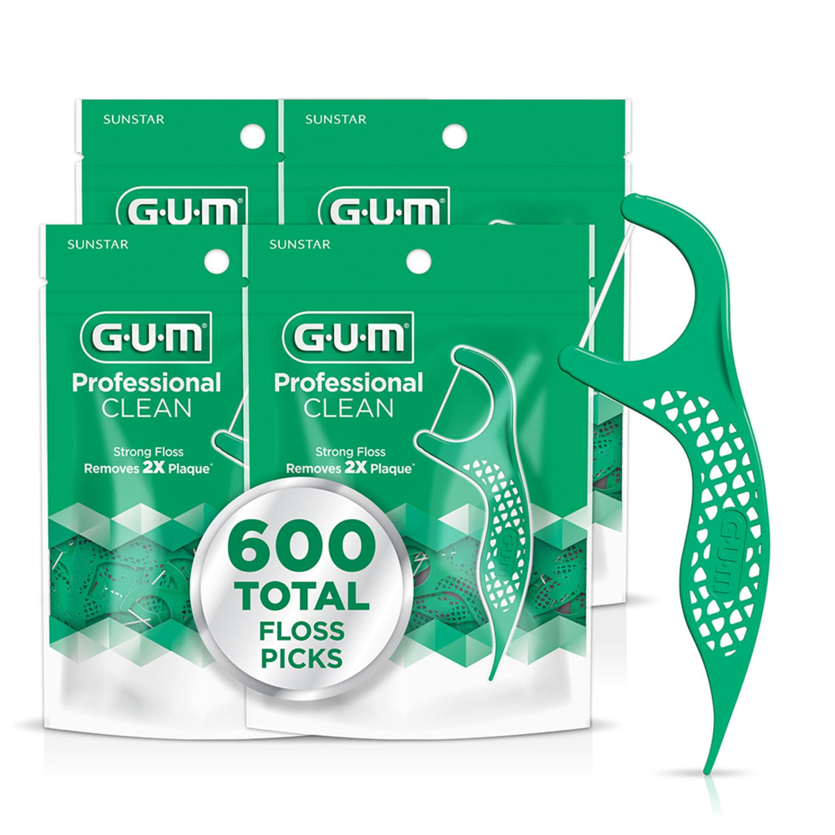 GUM Professional Clean Dental Floss Picks, Fresh Mint, 150 Count (4 Pack)