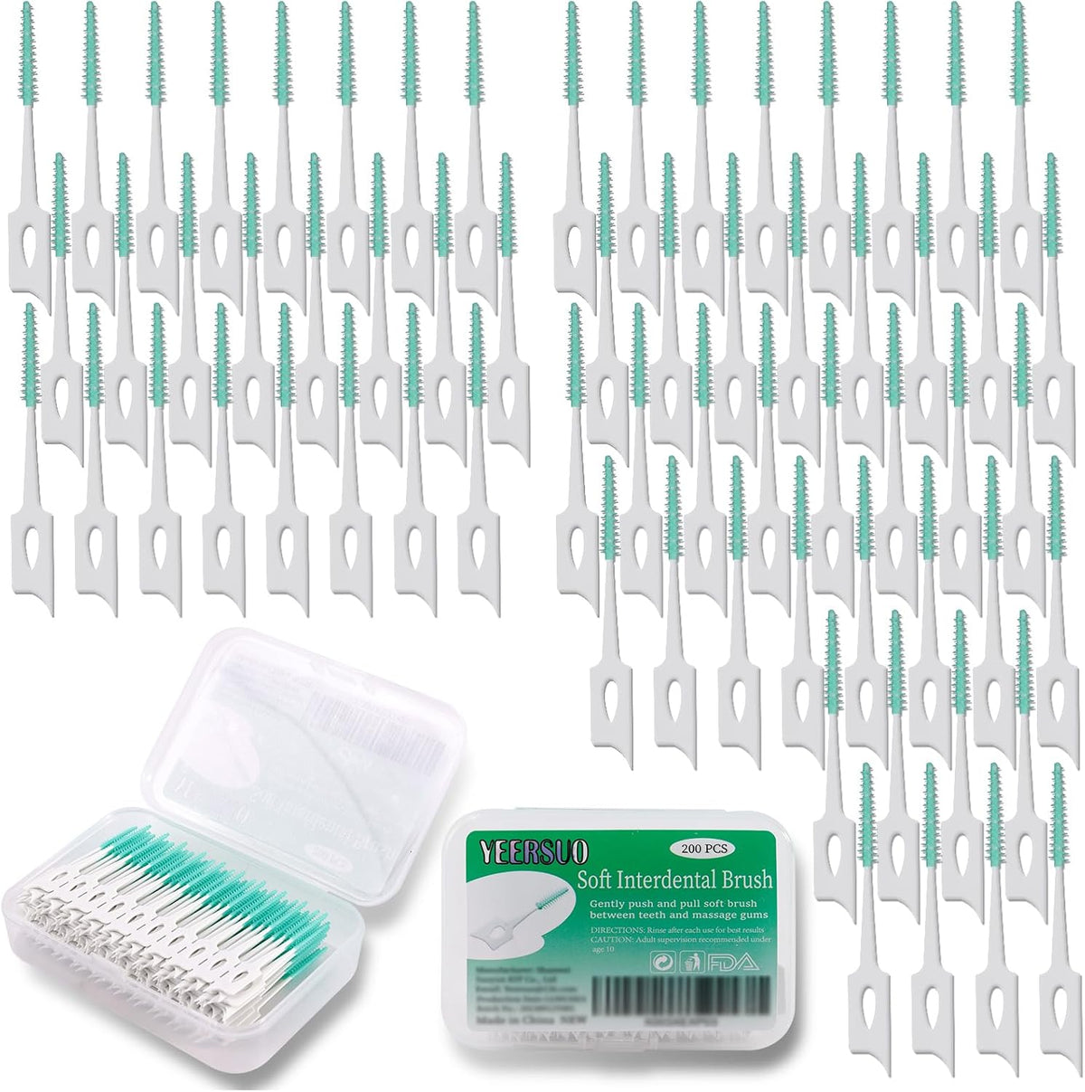 200 PCS Soft Dental Floss Picks, Dental Picks with case, Toothpicks Brush Between Teeth, Tooth Flossing Brush Disposable for Cleaning, Toothbrush Clean Tool, Green Color