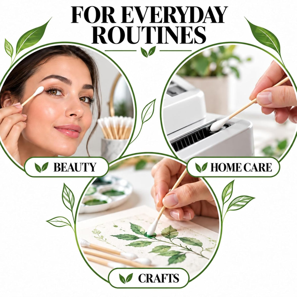 Egaageoi Bamboo Cotton Swabs 1000 Count, Organic Buds for Ear Cleaning
