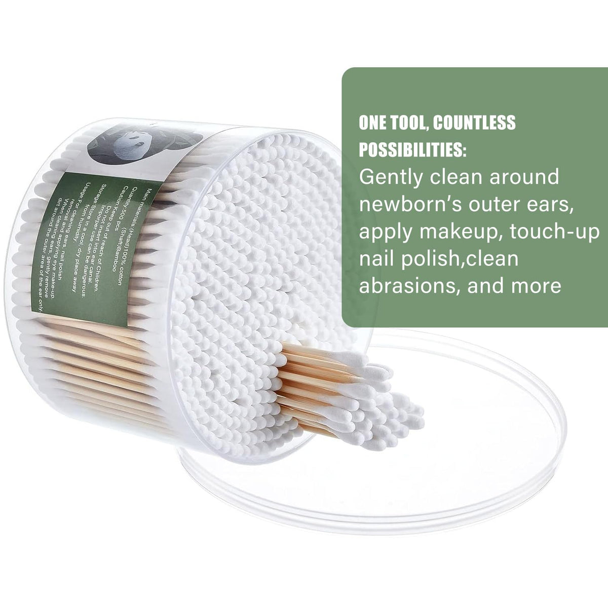 MONCOM 500 Count Double Round Thick Tips Cotton Swabs, Strong Bamboo Sticks