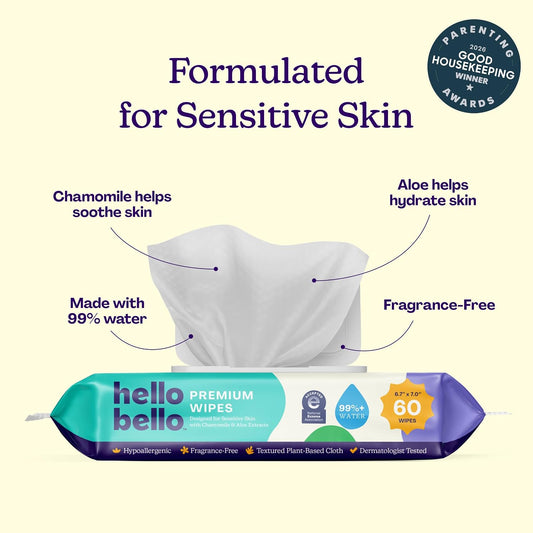 Hello Bello Baby Wipes, Fragrance-Free, 9 Resealable Packets = 540ct