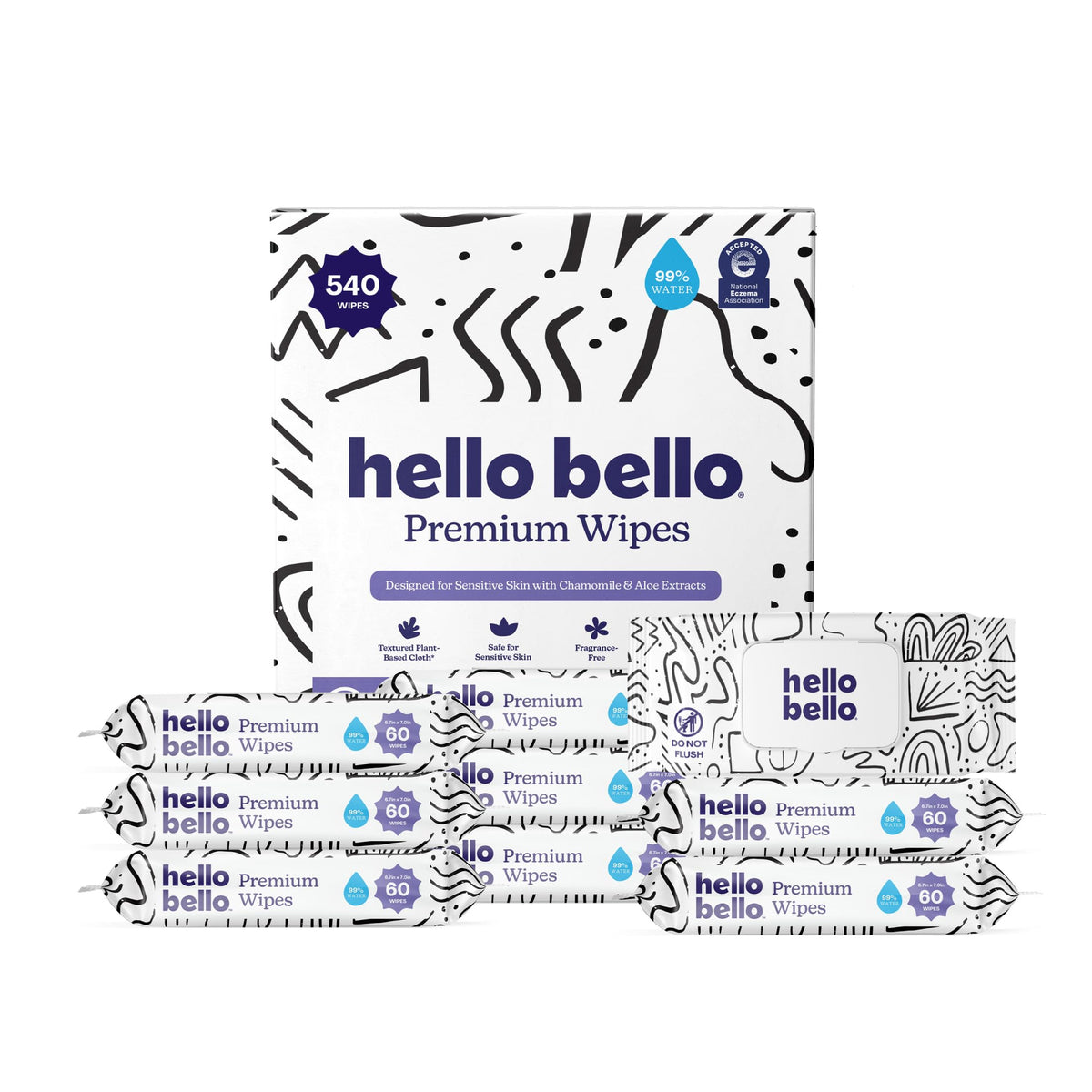 Hello Bello Premium Baby Wipes (Simply Sage) Fragrance-Free 12pk = 720ct