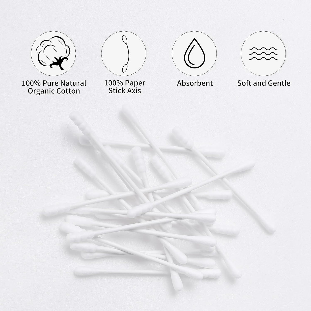 Cotton Swabs Spiral Slim - 400 Count Organic Cotton Buds Double Side Tightly Wrapped Cotton Tips Paper Stick Soft Gentle Lint-Free Cruelty-Free, Round & Spiral (White)
