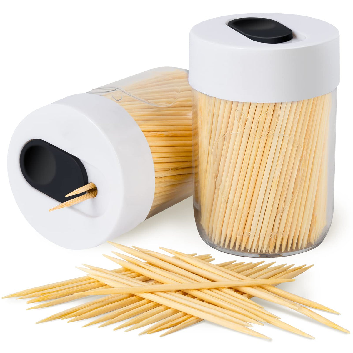 Sturdy Toothpick Holder with 800 Natural Toothpicks Wooden 2Pack Green