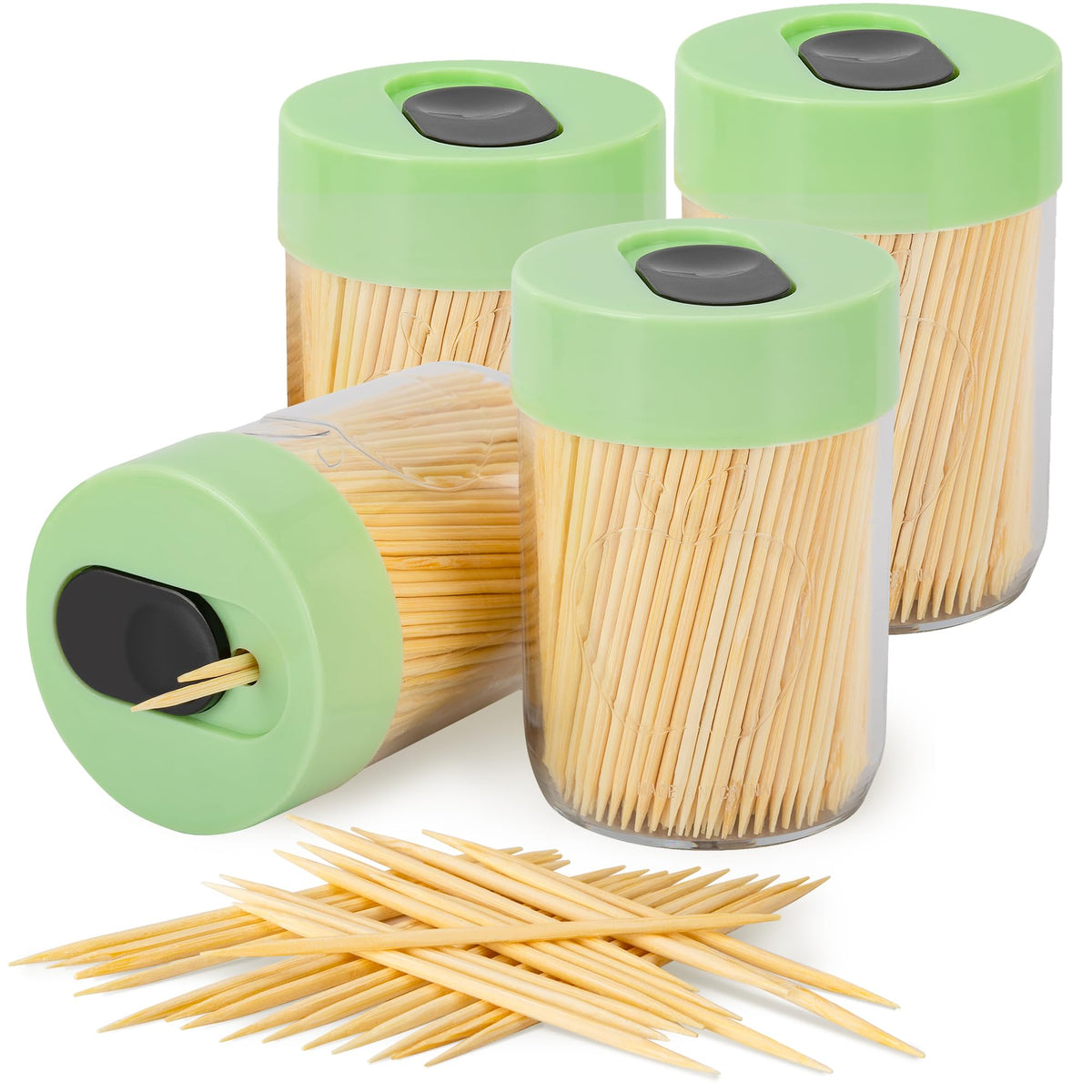 Sturdy Toothpick Holder with 800 Natural Toothpicks Wooden 2Pack Black