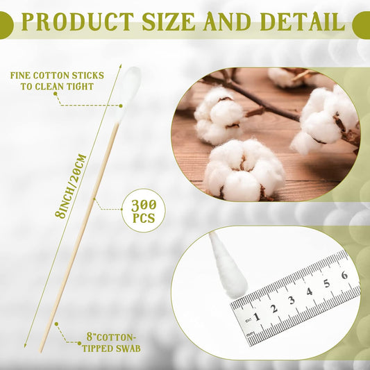 Zhehao 300 Pcs 8 Inch Large Cotton Swabs Extra Long Bamboo Handle