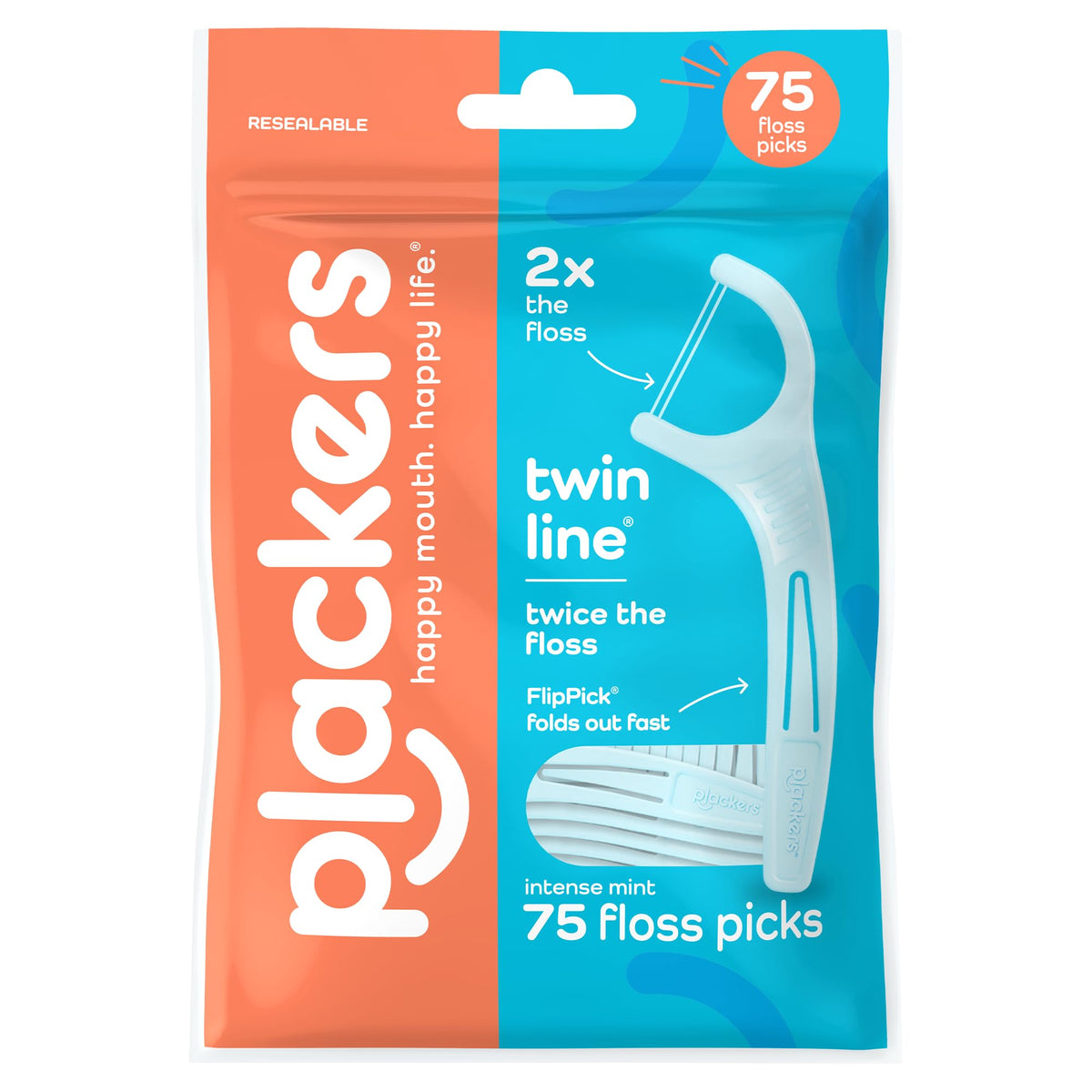 Plackers Twin Line Floss Picks, Intense Mint, 300 Count