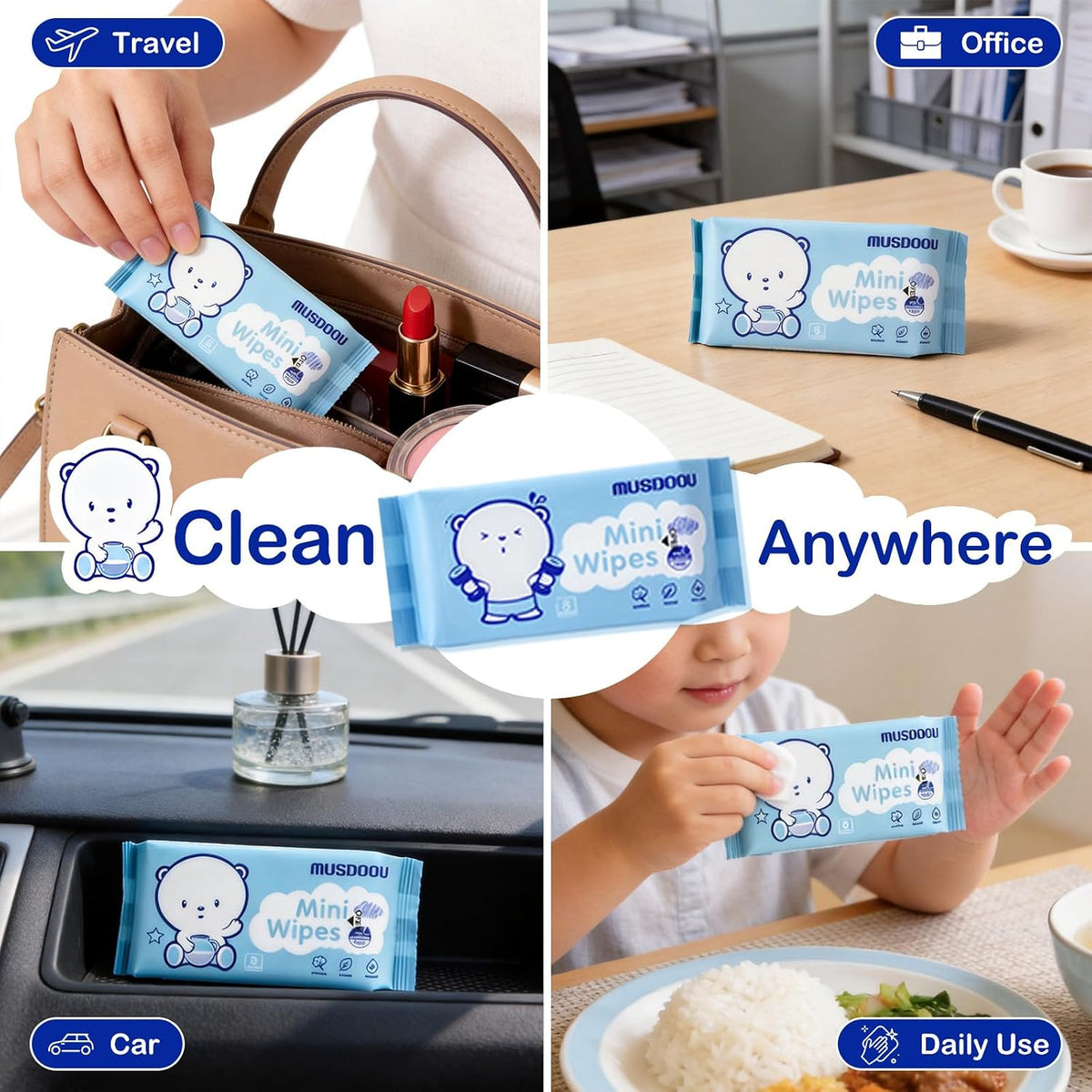 48 Pack Mini Travel Wet Wipes, 8 Wipes Each, Pocket Size Portable Wipes with 99.5% Water, Unscented Gentle Cleansing Wipes for Travel Essentials, Camping, Festivals & Everyday On-The-Go Use