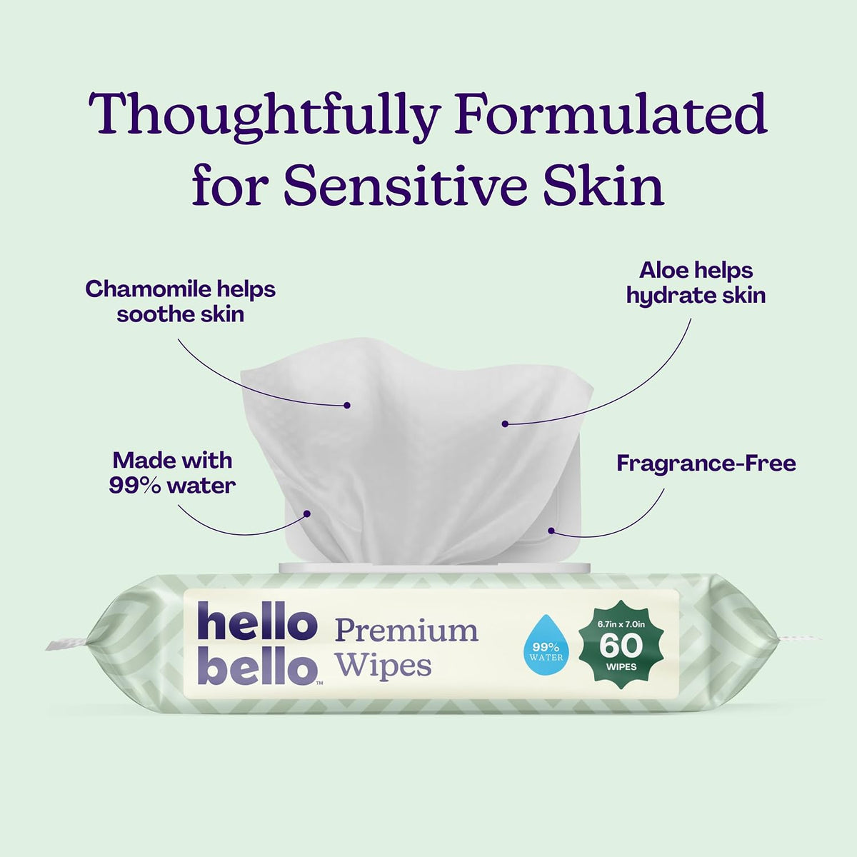 Hello Bello Premium Baby Wipes (Simply Sage) Fragrance-Free 12pk = 720ct