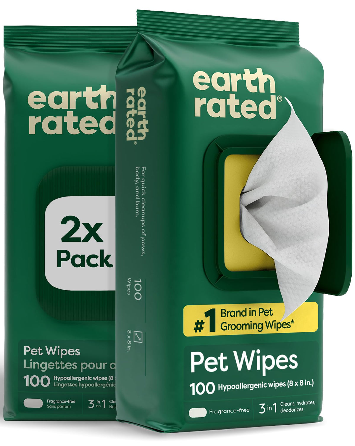 Earth Rated Dog Wipes for Paws & Butt, Deodorizing, Unscented, 400ct