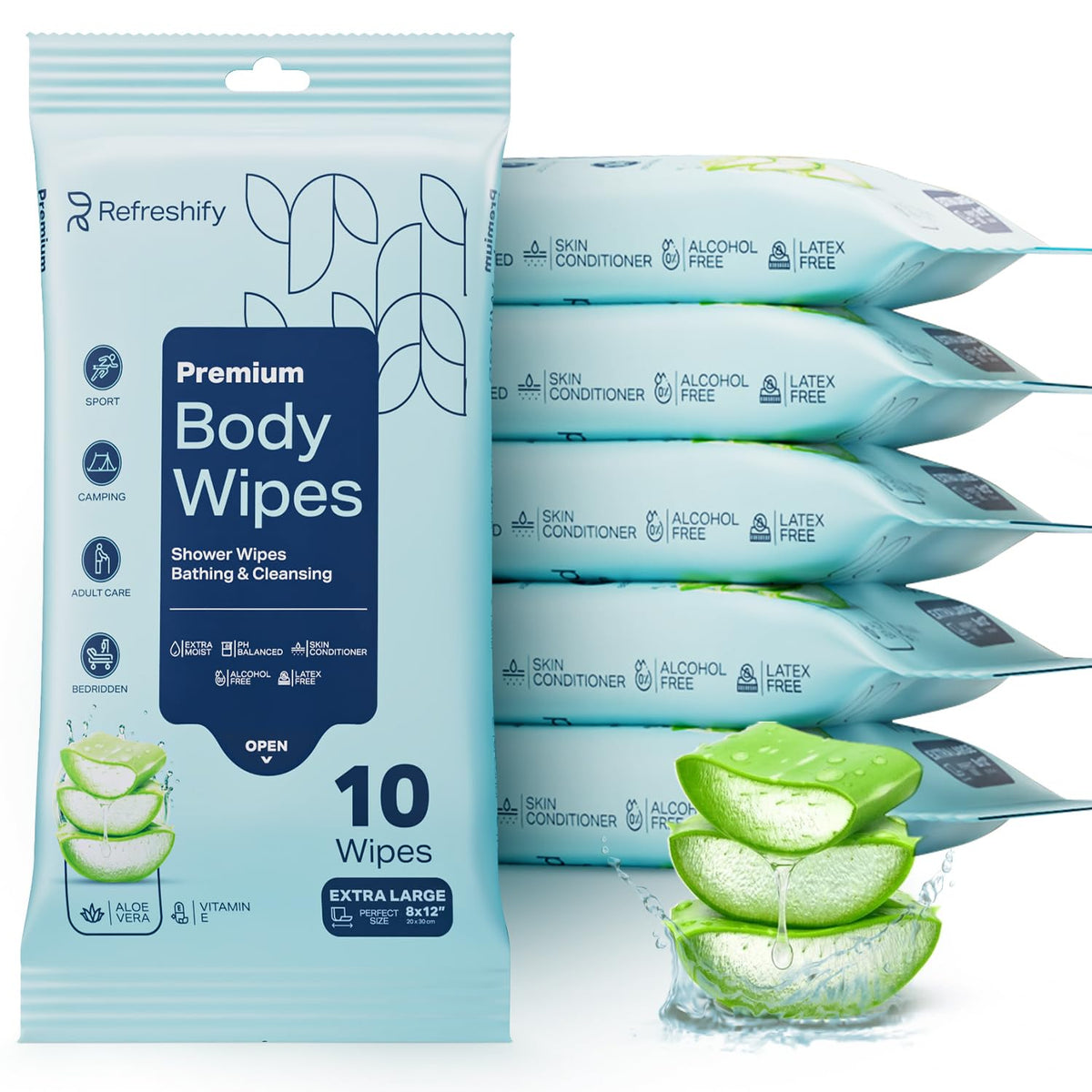 60 XL Shower Wipes - Body Wipes for Adults Bathing No Rinse for Women & Men