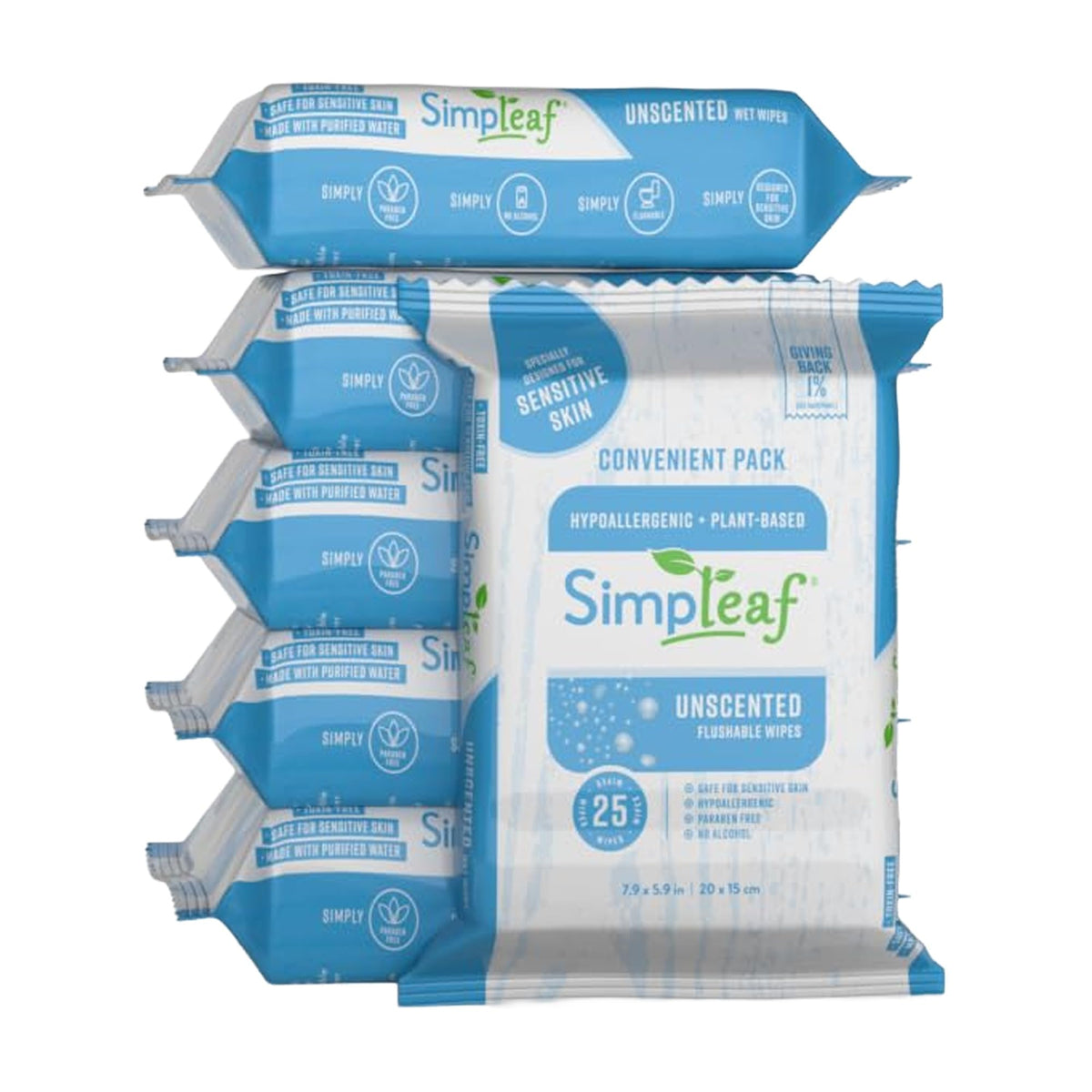 Simpleaf Flushable Wet Wipes Unscented | Plastic Free, Paraben & Alcohol Free | Hypoallergenic & Safe for Sensitive Skin | Soothing Aloe Formula | Adult Toilet Wipes (3 x 50 Counts Pack) 150 Counts