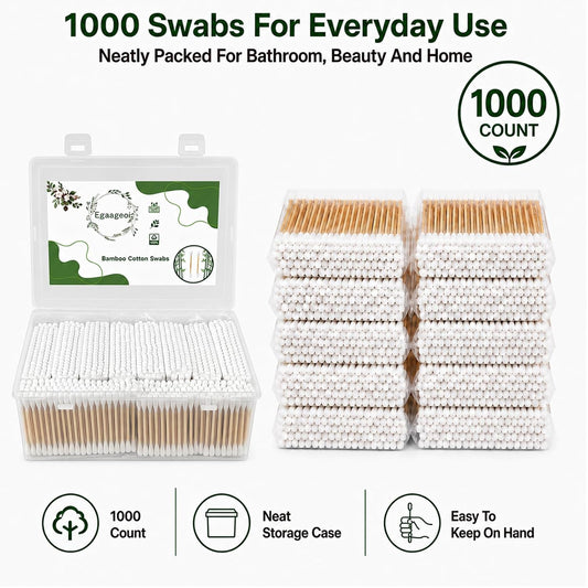 Egaageoi Bamboo Cotton Swabs 1000 Count, Organic Buds for Ear Cleaning