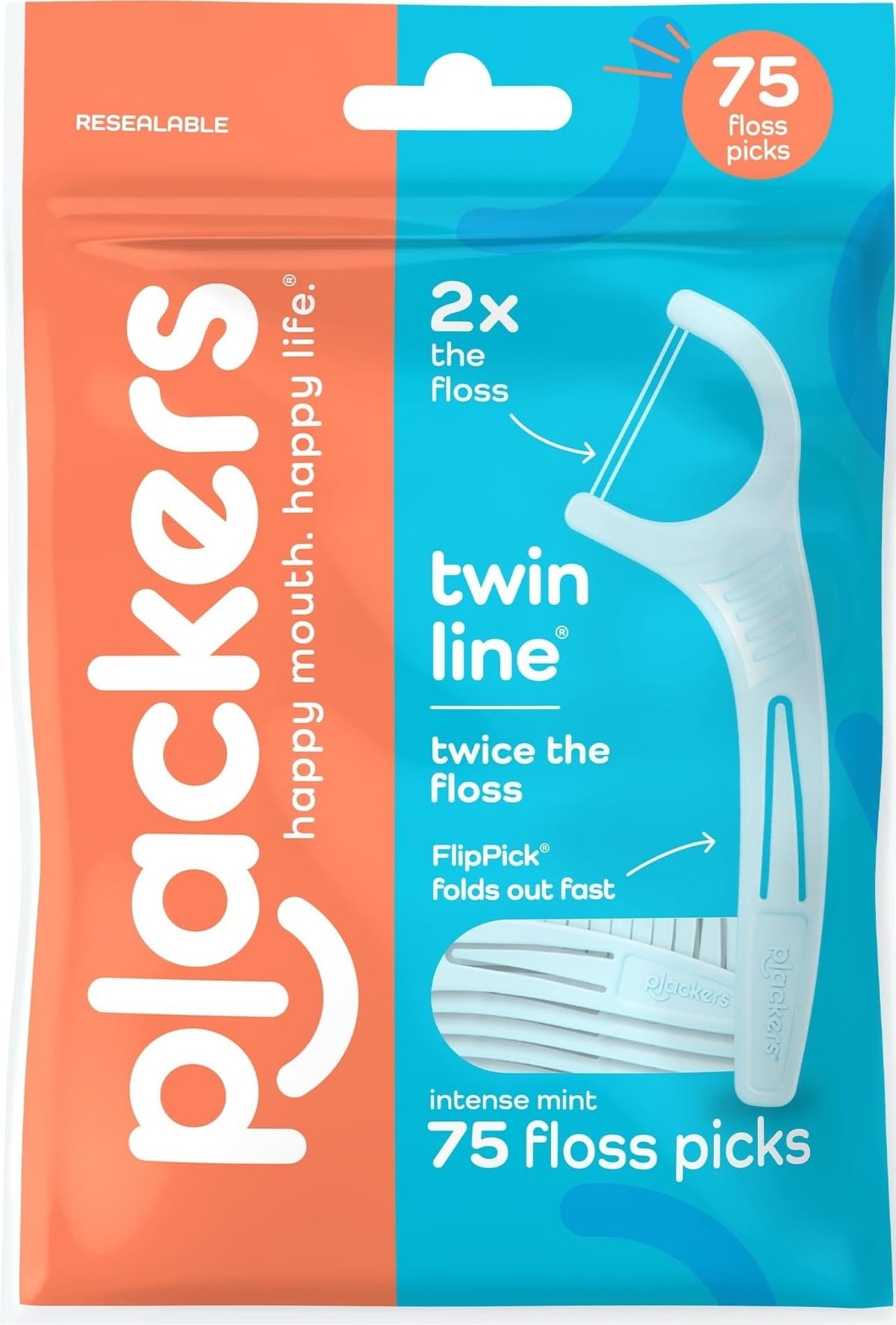 Plackers Twin Line Floss Picks, Intense Mint, 300 Count