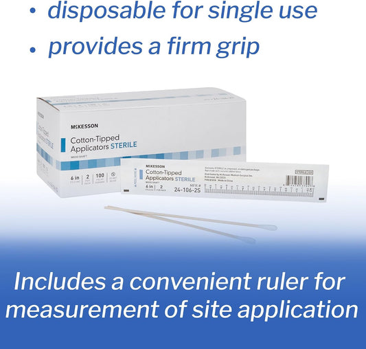 McKesson Sterile Cotton Tipped Applicators, Cleaning, 6 in, 200 ct