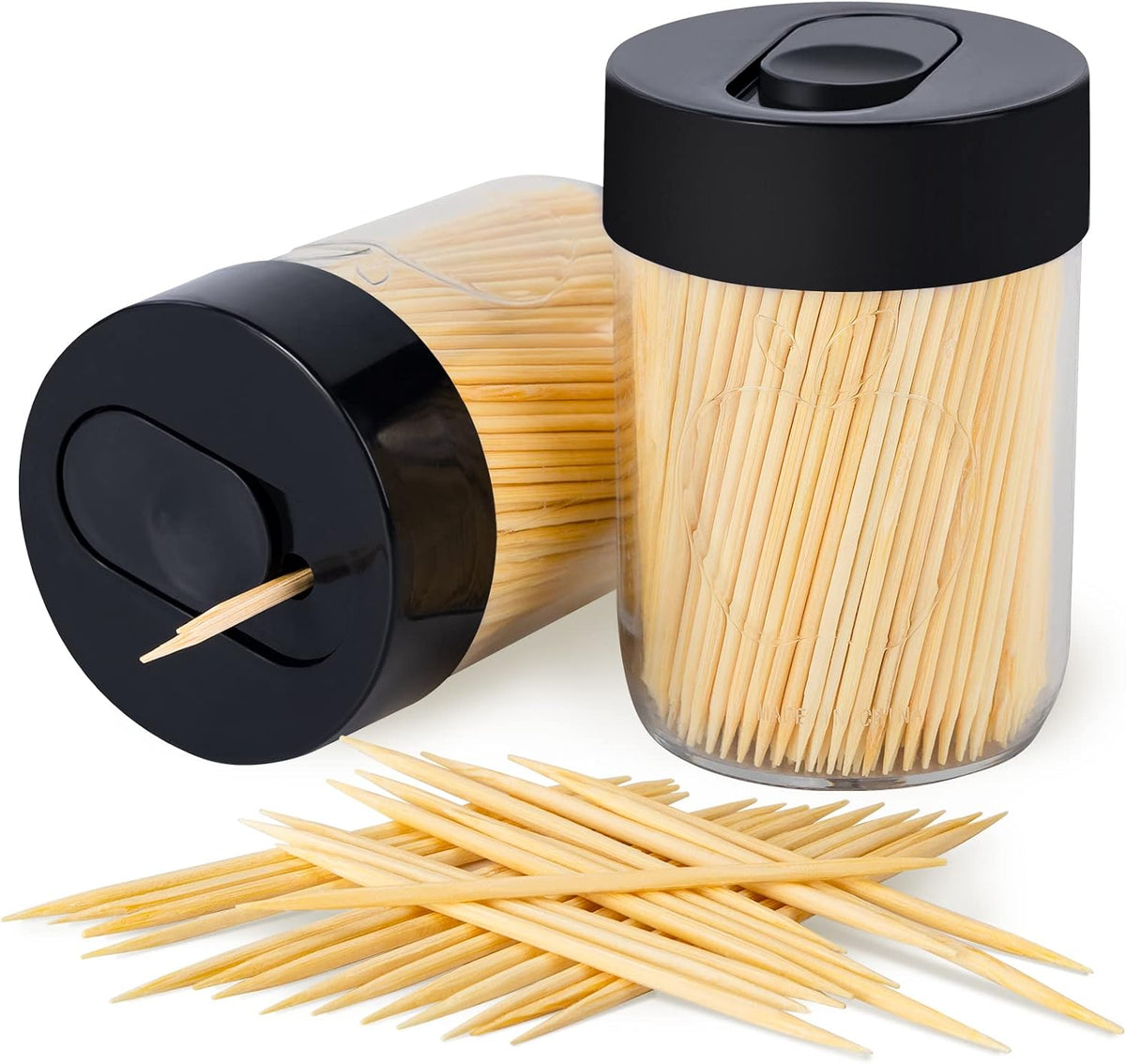 Sturdy Toothpick Holder with 800 Natural Toothpicks Wooden 2Pack Black