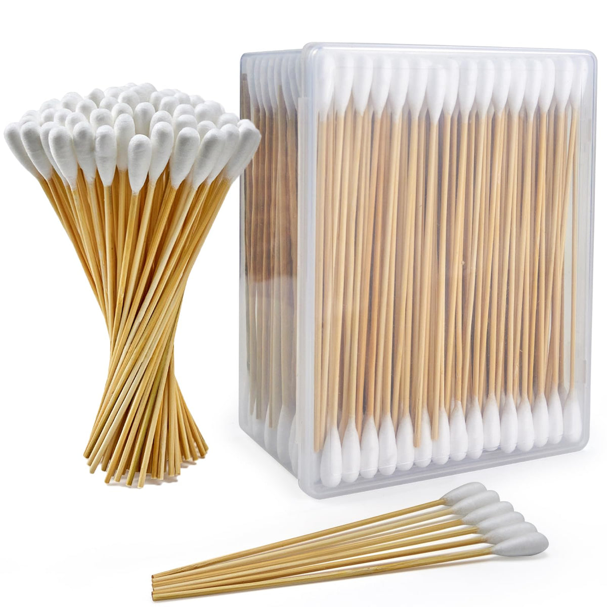 200PCS Large Cotton Swabs in Storage Box, 6 Inch Dog Ear Swabs