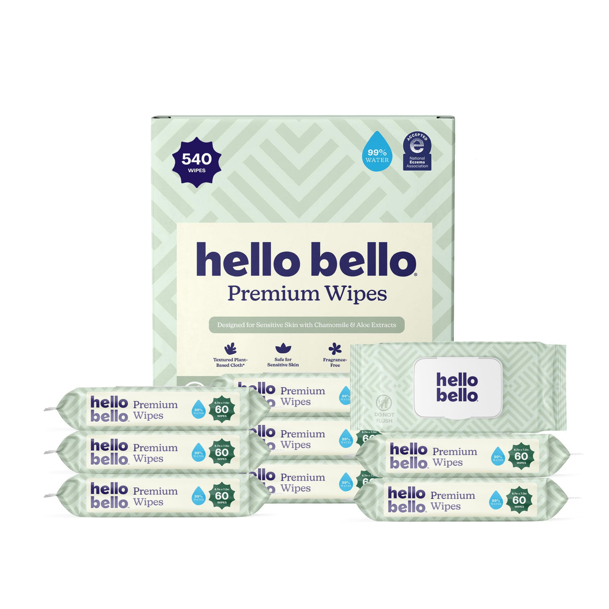 Hello Bello Premium Baby Wipes (Simply Sage) Fragrance-Free 12pk = 720ct