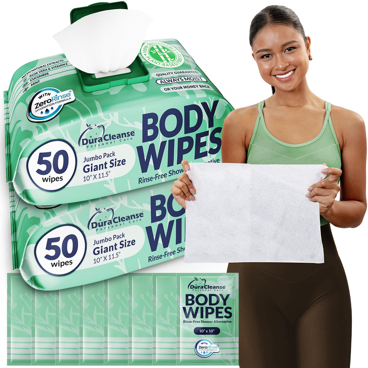 Body Wipes for Women - Gentle - No Rinse Bathing Wipes - 50 Ct + 4 Travel