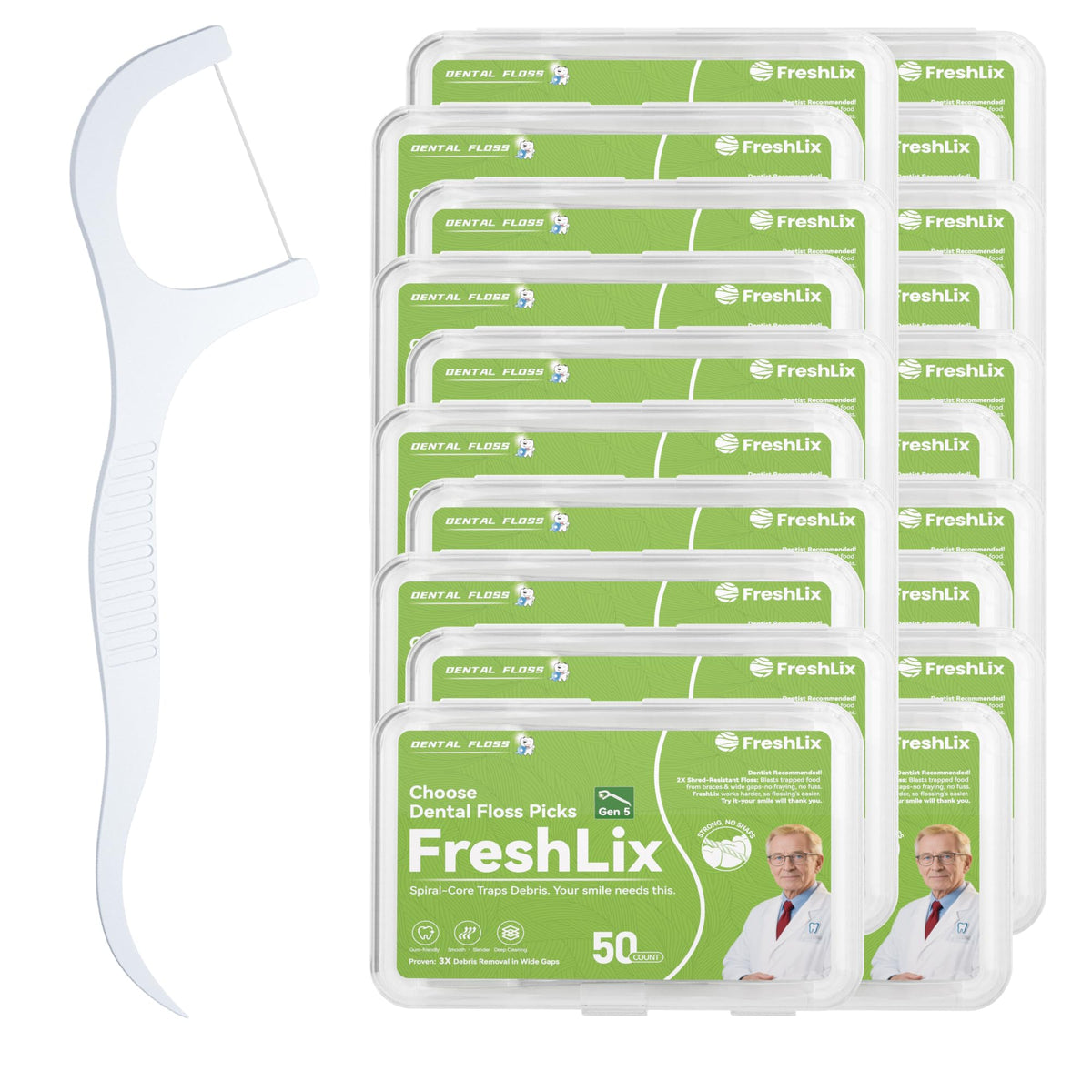 FRESHLIX Dental Floss Picks 500 Count Tooth Picks Flossers Gen 3 Toothpicks Sticks to Remove Plaque & Protect Gingivae for Adults & Kids Teeth Cleaning