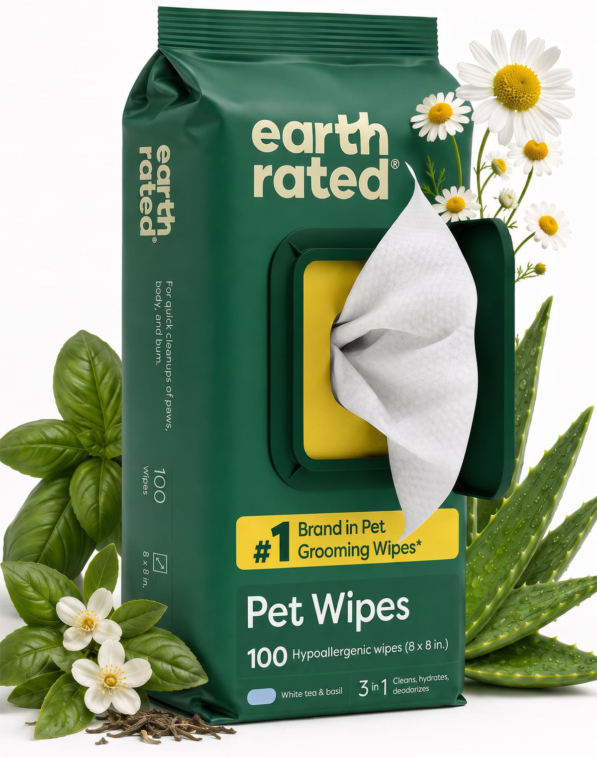 Earth Rated Dog Wipes for Paws & Butt, Deodorizing, Unscented, 400ct
