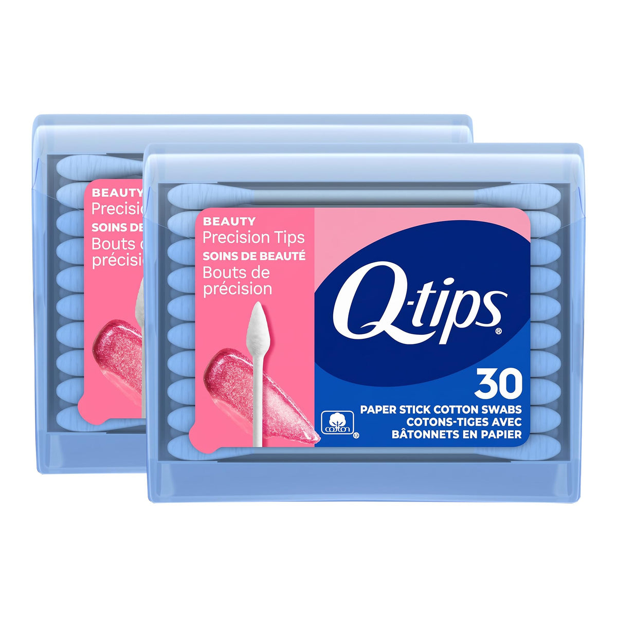 Q-Tips Cotton Swabs, Precision Tips, Travel Size Toiletries for Beauty and Home, 100% Cotton, 30 Count