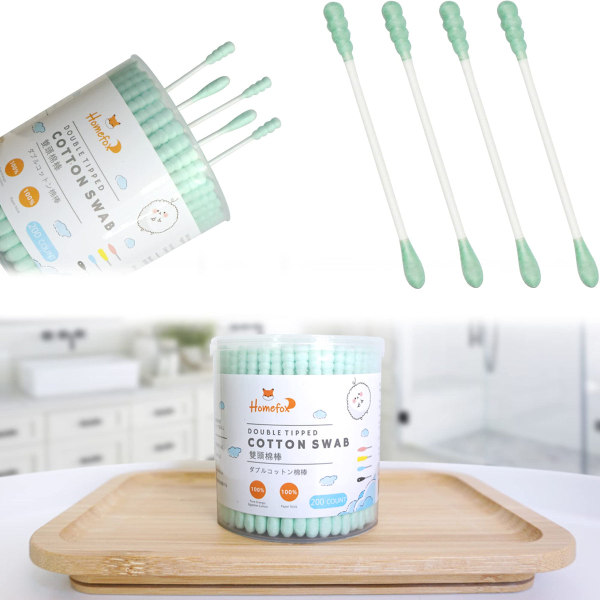 Cotton Swabs Spiral - 600 Count Organic Cotton Buds Double Side Tightly Wrapped Cotton Tips Paper Stick Soft Gentle Lint-Free Cruelty-Free, Round & Spiral (White)