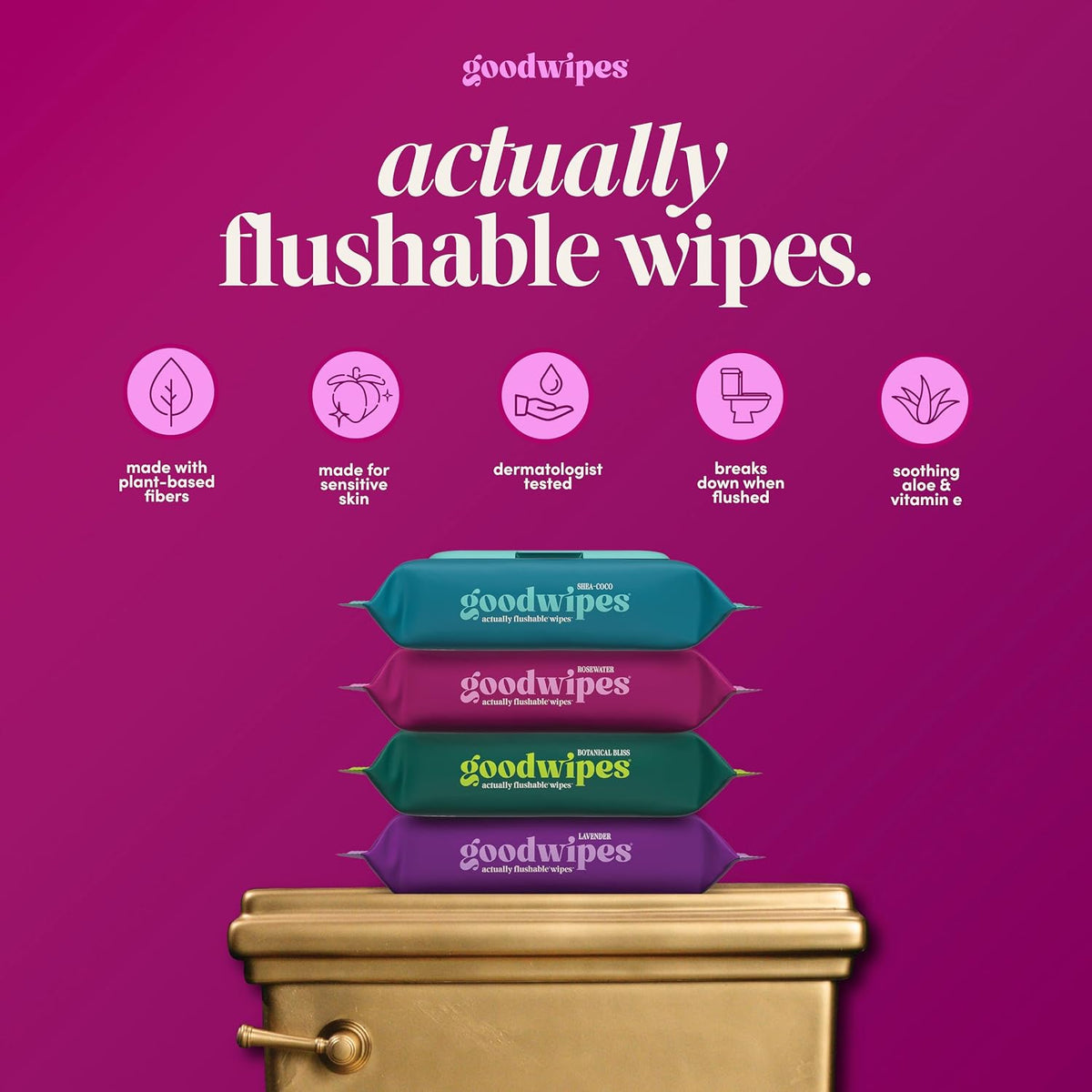 goodwipes Flushable Wipes - Rosewater, 153 Wipes (3 Pack + 3 Singles)