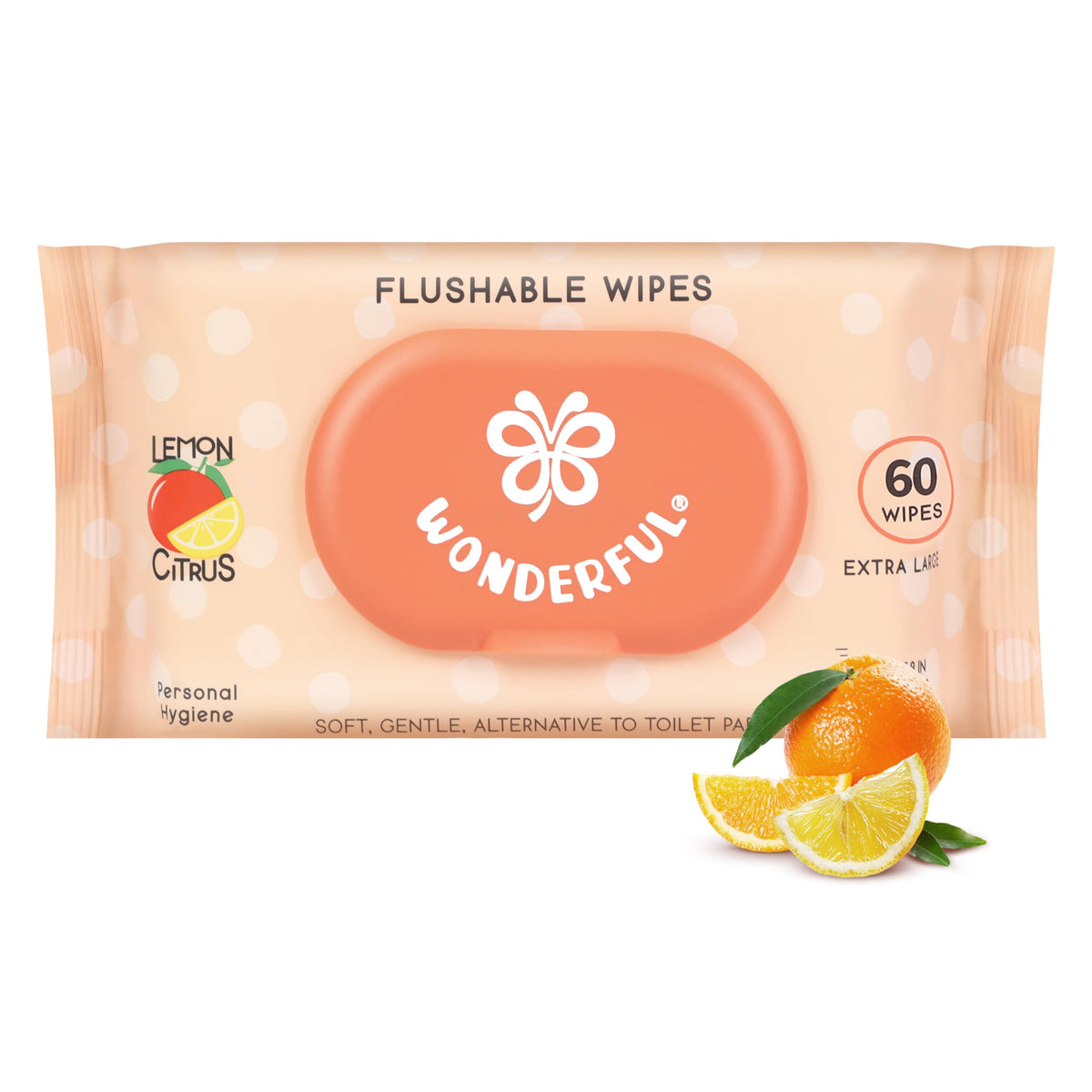WONDERFUL Flushable Butt Wipes, Unscented 100% Plant-Based Wet Wipes for Adults & Kids, Sewer & Septic Safe, Gentle & Soft, Wipes Flushable Pack for Bathroom & Travel, 6-Pack (360 Count)