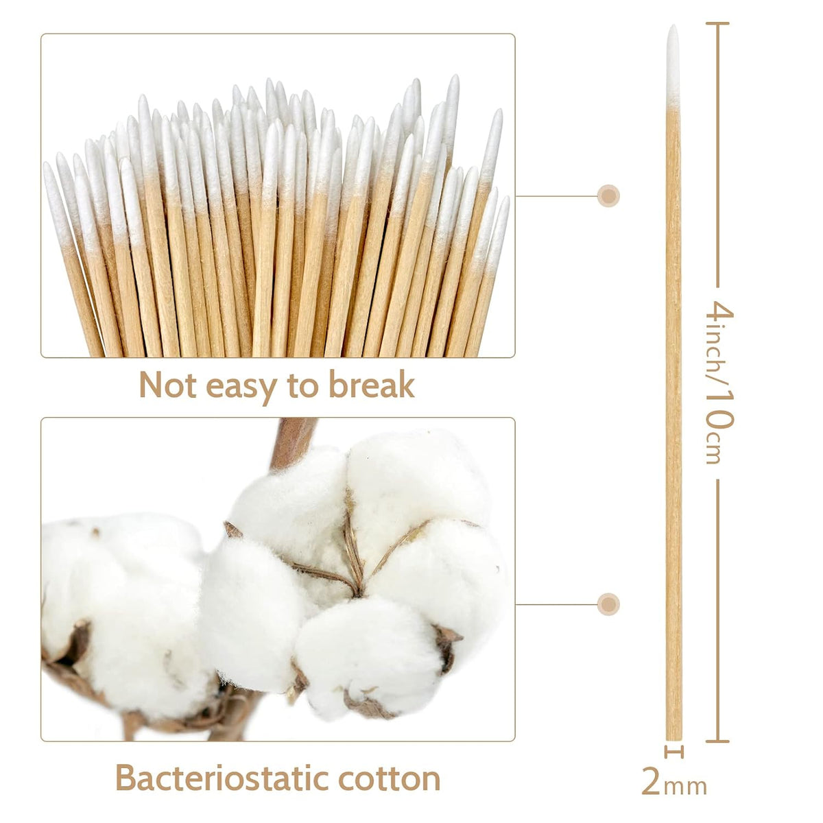 FSC Bamboo Pointed Cotton Swabs, 4-Inch Precision Micro Swabs 800PCS