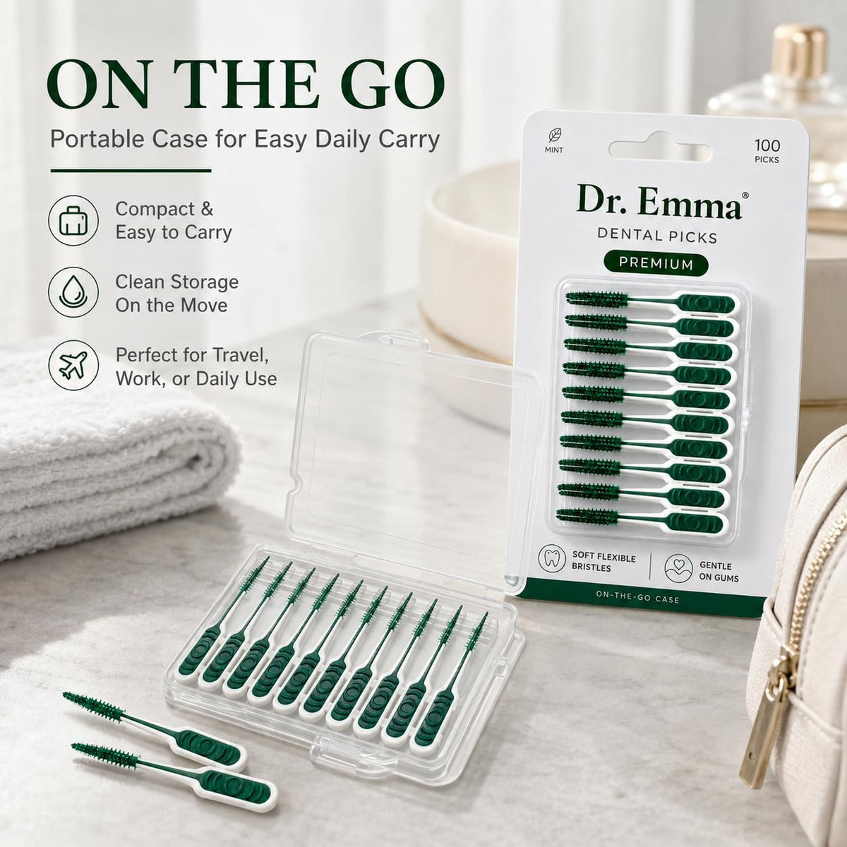 Dr. Emma Soft Rubberized Dental Picks Mint Brush Picks, 100 Count (1 Packs, Mint)