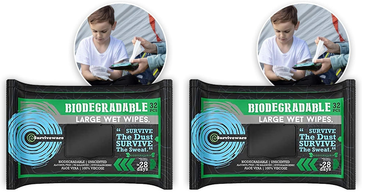 Surviveware Biodegradable Wipes for Men or Women