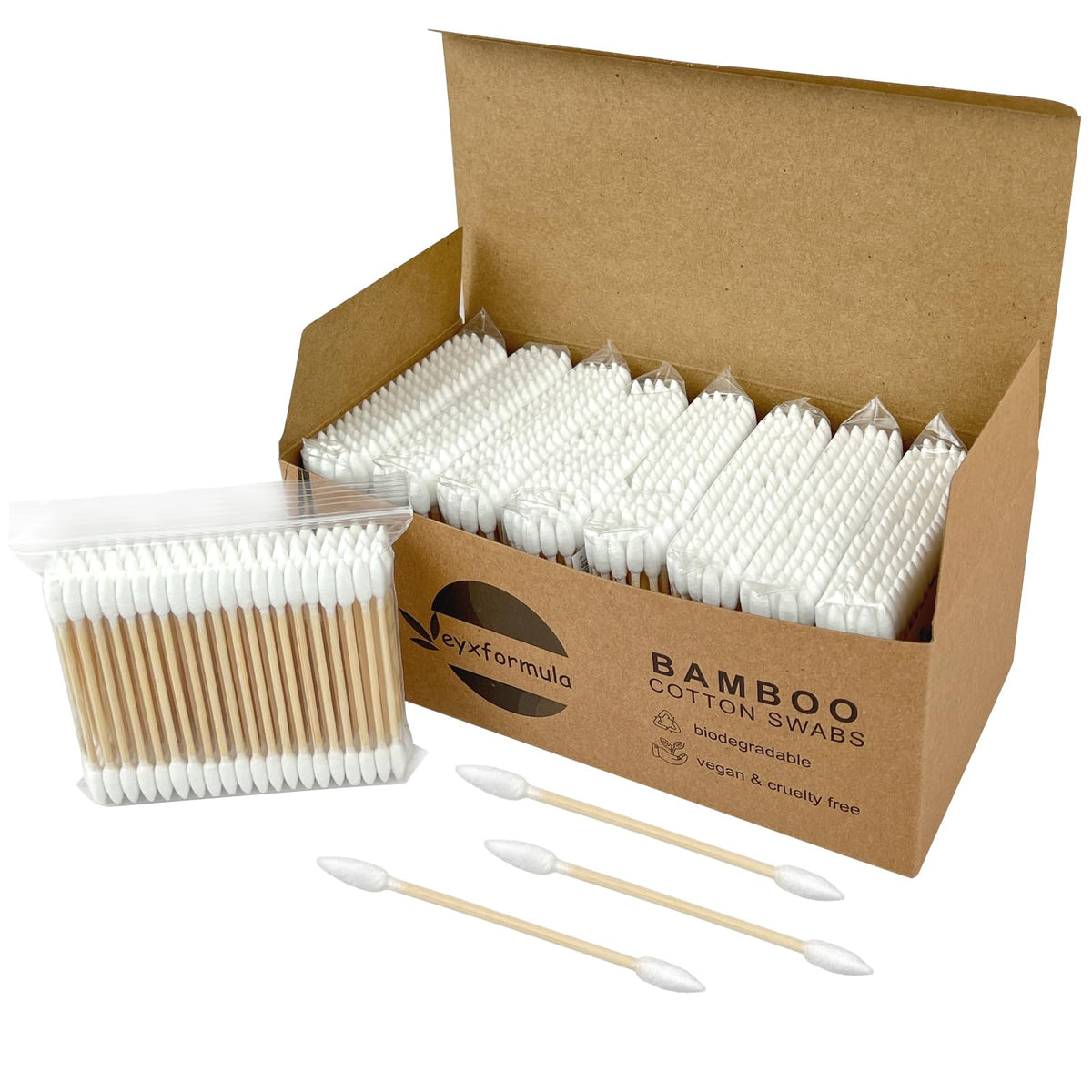 Bamboo Cotton Swabs 400 Count - Vegan Cotton Buds - Natural Wooden Ear Sticks With Double Tipped - Organic Cotton Swabs For Ear Wax Removal