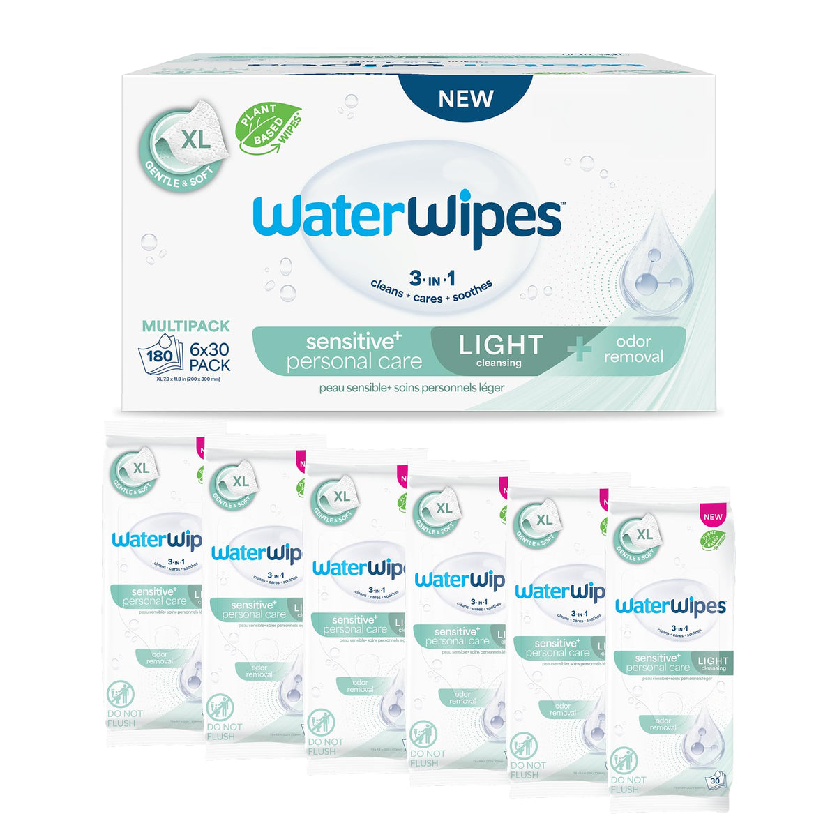 WaterWipes Sensitive Personal Care Ultra, Incontinence Wipes, Odor Removal, Heavy Duty XL Textured Wipes, Fragrance Free, 78 Count (3 Packs)
