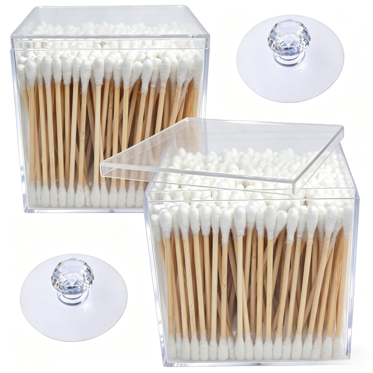 RIKWOG Cotton Swabs, 1200 Count Bamboo Sticks Cotton Swabs with 2 Clear Container Cotton Buds with Wooden Handles For Ears Makeup or Nails Personal Care