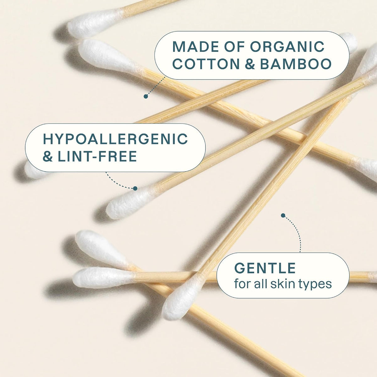 Cliganic Organic Bamboo Cotton Swabs, 200 Count - 100% Pure Natural Cotton, Chlorine-Free Hypoallergenic, Soft, Gentle & Absorbent Buds