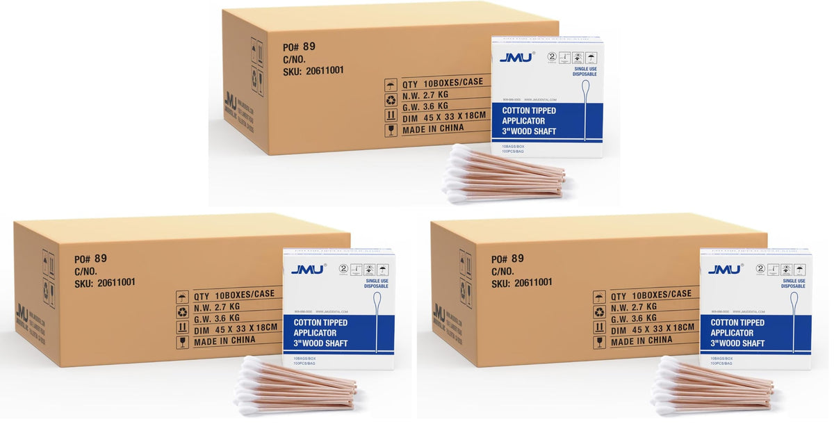 JMU Medical Cotton Swabs, Cotton Swabs with Wooden Sticks, 1000 Count