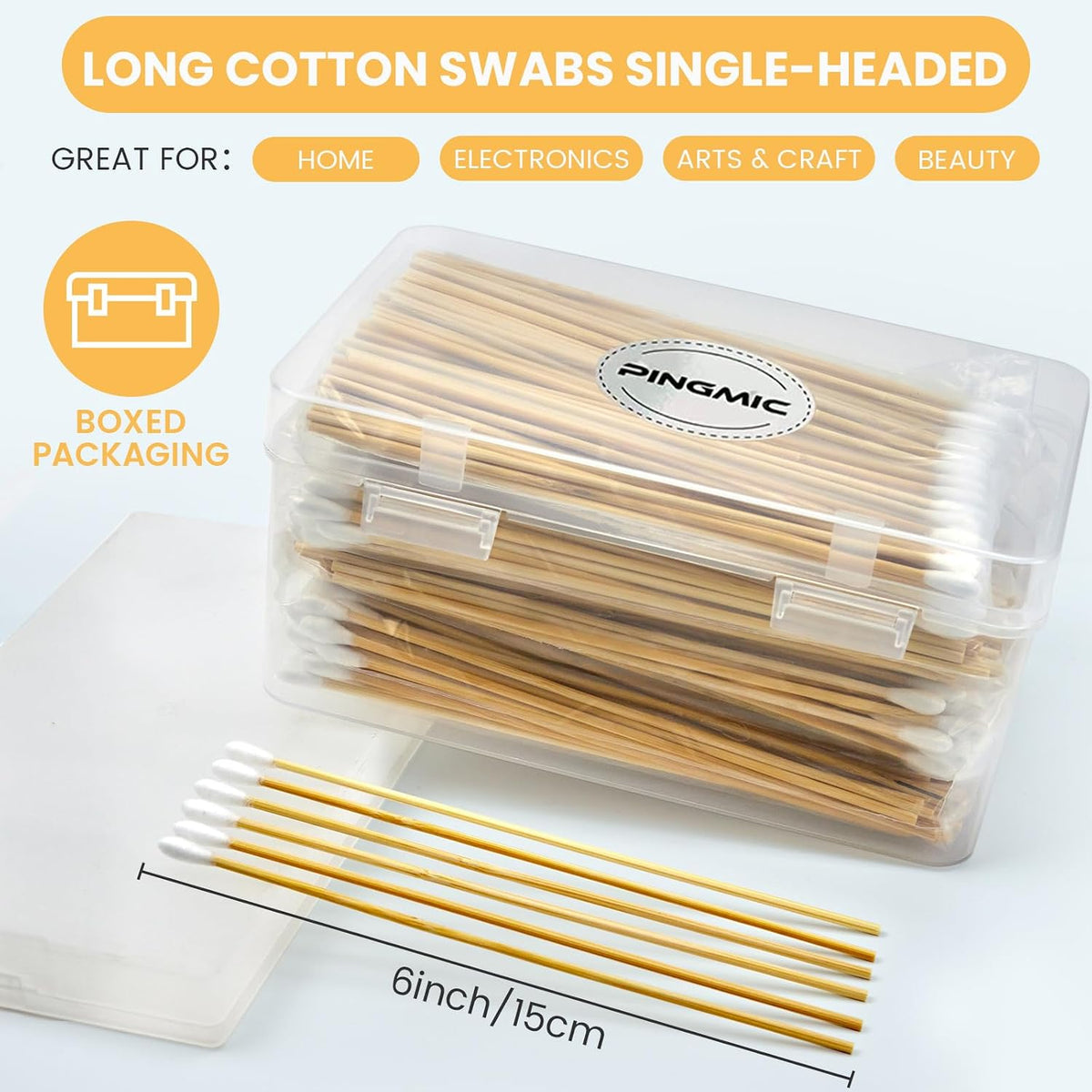 500PCS 6" Cotton Swabs in Storage Box, Long Cotton Swab with Wooden Sticks