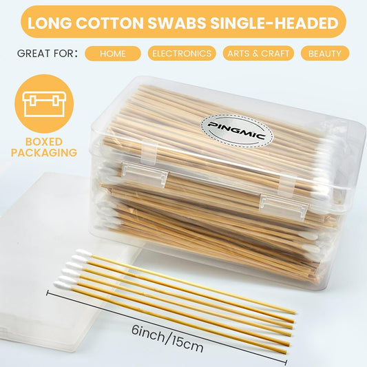 500PCS 6" Cotton Swabs in Storage Box, Long Cotton Swab with Wooden Sticks