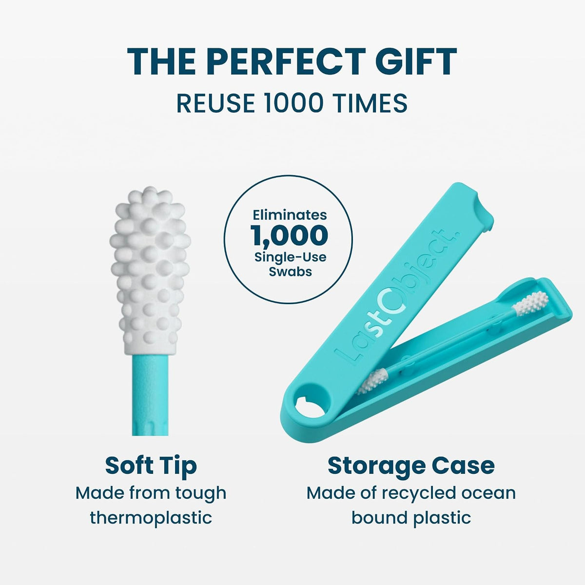 LastSwab® Reusable Cotton Swabs & Reusable Q-Tips - Washable Silicone Ear Swabs, Ear Cleaner & Wax Removal Tool - Eco-Friendly Zero Waste Single-Use Qtips Alternative - Travel Case Holder - Turquoise