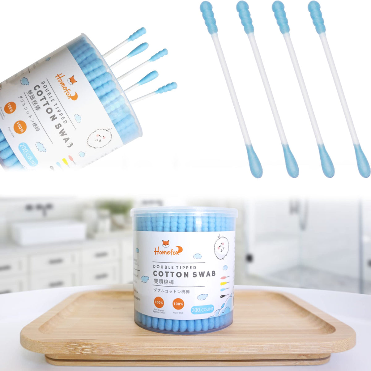 Cotton Swabs Spiral Slim - 400 Count Organic Cotton Buds Double Side Tightly Wrapped Cotton Tips Paper Stick Soft Gentle Lint-Free Cruelty-Free, Round & Spiral (White)
