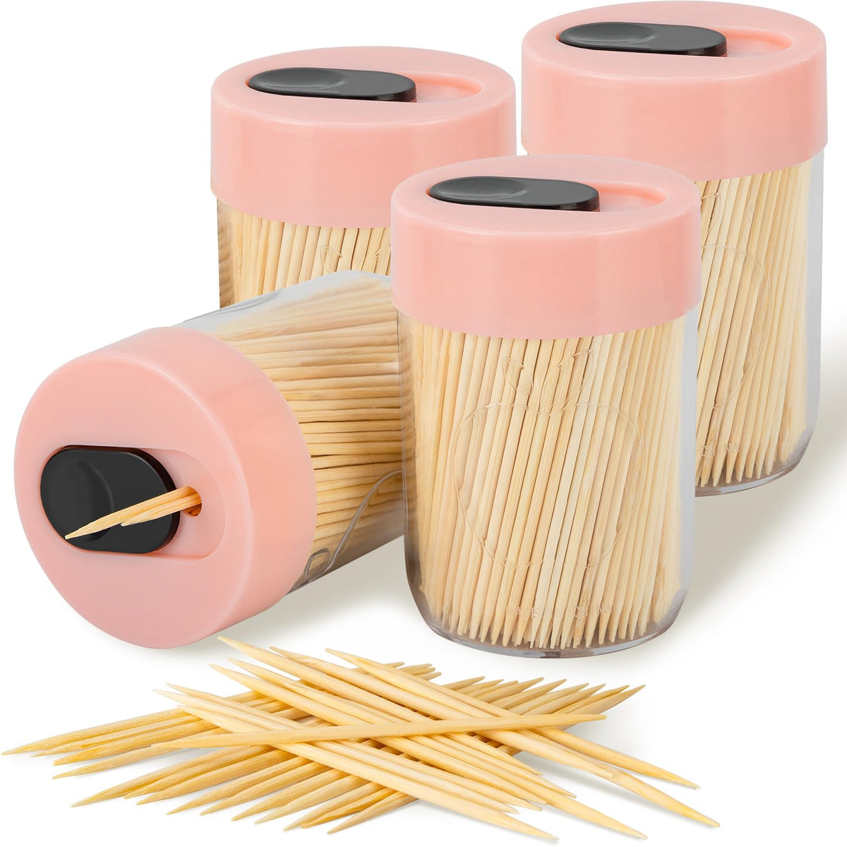 Sturdy Toothpick Holder with 800 Natural Toothpicks Wooden 2Pack Green