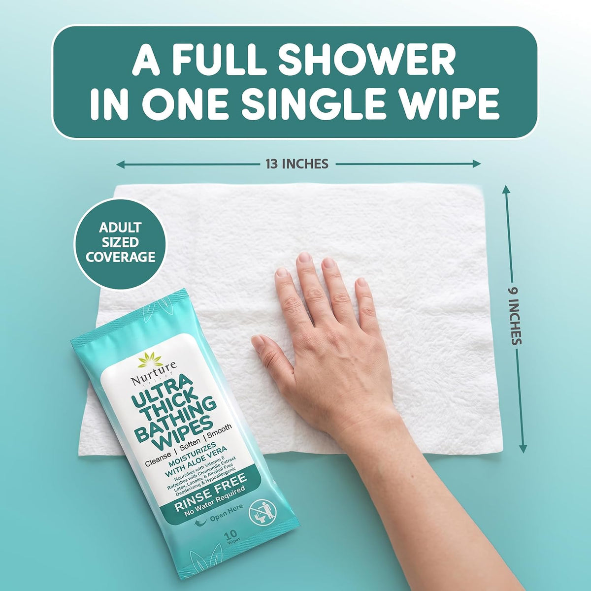 Nurture XL Ultra Thick Body Wipes for Adults with Aloe No Rinse - 120 Pack