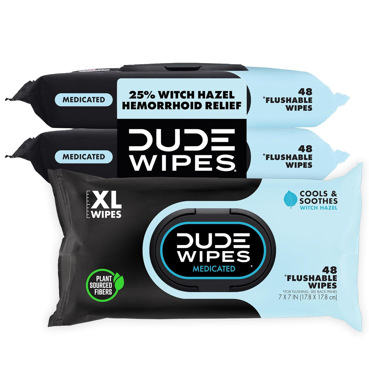 DUDE Wipes Medicated Hemorrhoid Flushable Wipes, Witch Hazel, 144 Count