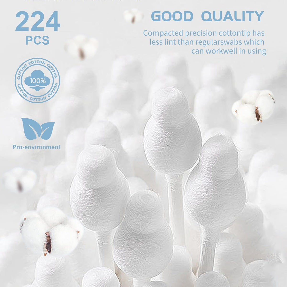 Kids Safety Cotton Swabs with Large Tips for Newborn, Babies,Infants, Kids, Children Baby Cotton Buds with Paper Stick (4 Packs 224 Pcs Total)