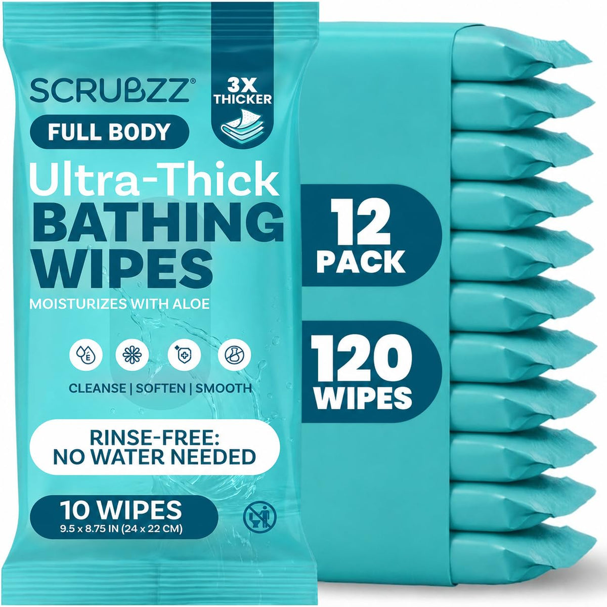 Body Wipes for Adults Bathing No Rinse - Shower Wipes for Men & Women