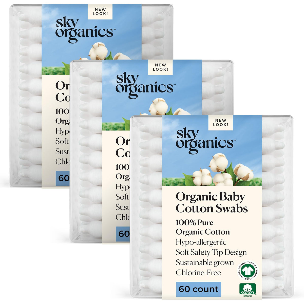 Sky Organics Organic Cotton Swabs 375 ct, 100% Pure, Natural, Chlorine-Free