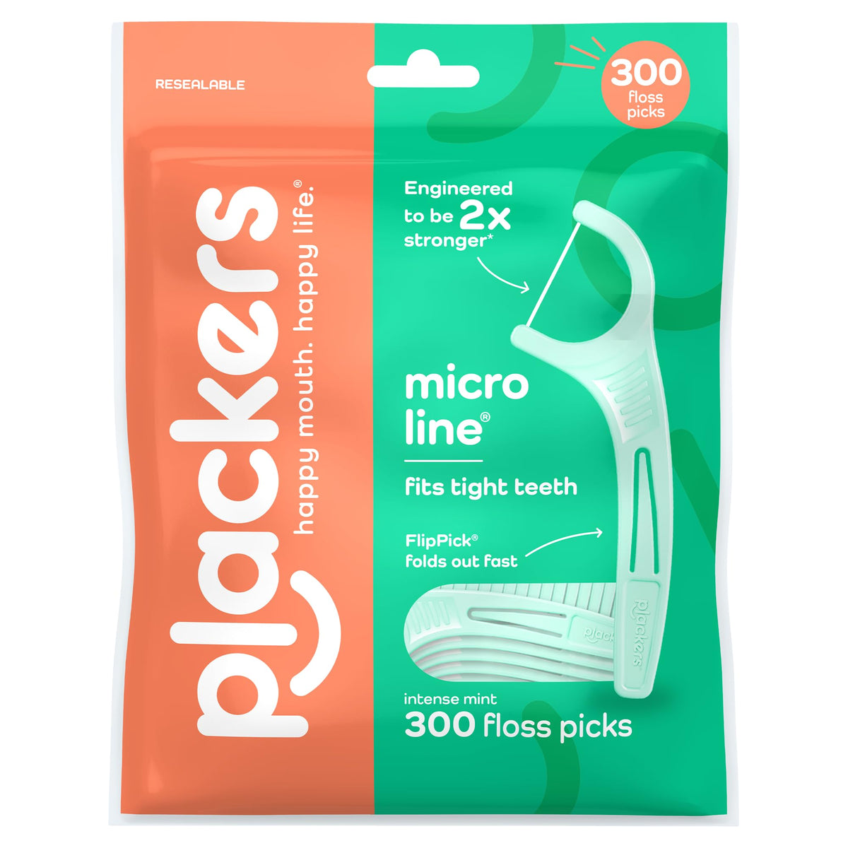 Plackers Micro Line Floss Picks, Fresh Mint, 150 Count, Pack of 4